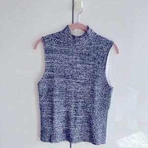Theory size L smock neck sleeveless top navy and white, stretchy soft material